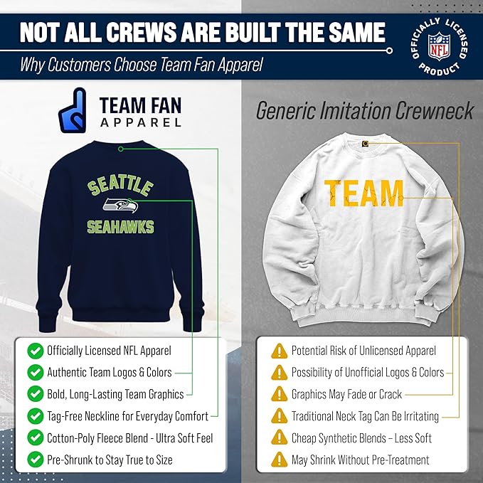 Team Fan Apparel NFL Adult Gameday Football Crewneck Sweatshirt - Cotton Blend - Stay warm, comfortable & stylish on game day