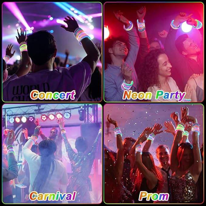 90 Pack Glow Bracelets, Glow in the Dark Party Supplies, 6 Color LED Light Up Bracelets for Adults & Kids Birthday Party Favors, Concert, New Year, Carnival, Raves