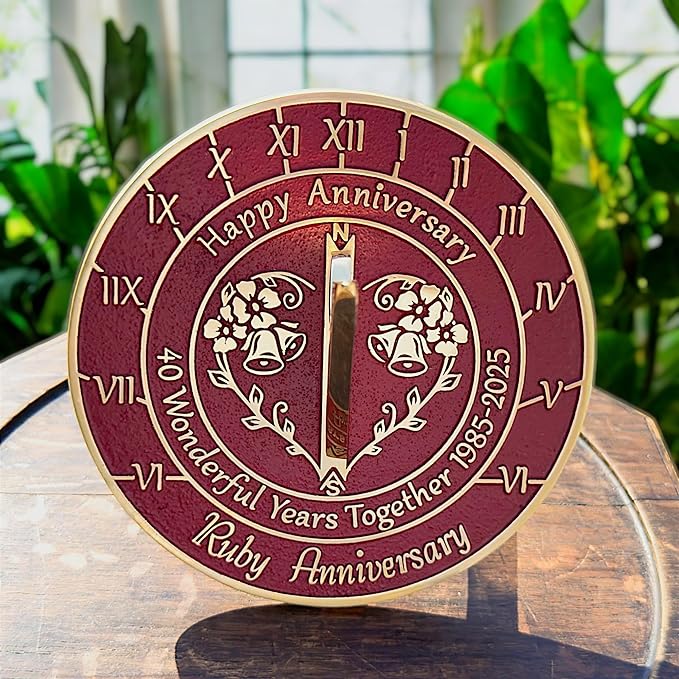 Anniversary Sundial Gift for 40th Ruby Wedding Anniversary in 2025 - Recycled Metal Home Decor Or Garden Present Idea - Handmade in UK for Him, Her Parents Or Couples 40 Year Celebration