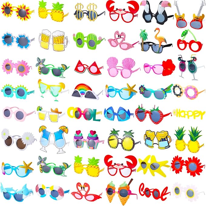 Marsui 48 Pairs Funny Sunglasses Hawaiian Glasses Bulk Luau Sunglasses Adults Party Pack Photo Booth Props Hawaiian Party Favors Accessories Summer Beach Tropical Supplies Decorations