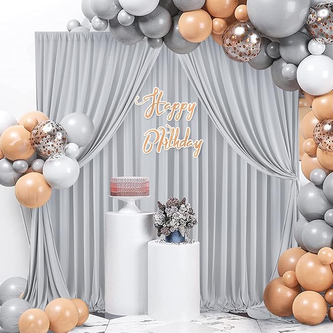 40ft×10ft Sliver Grey Wrinkle Free Backdrop Curtains for Parties, 8 Panels 5×10ft Thick&Silky Polyester Sliver Photo Backdrop Drapes Curtains for Birthday Party Baby Shower Wedding Photography