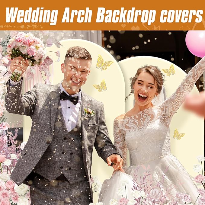 7.2FT Wedding Arch Backdrop Stand and Cover ,Double-Color Spandex Fitted Arch Covers Round Top Balloon Arched Frame for Wedding/Baby Shower/Birthday/Party/Graduation /Indoor Outdoor Use (White +Ivory