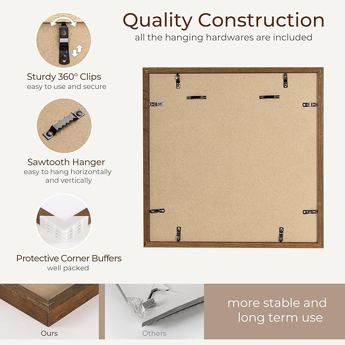 Axeman 14x14 Signature Picture Frame - Solid Oak Wood 14x14 Picture Frame With Mat to 5x7, Graduation Wedding Birthday Guest Book Party Signing, Hanging Hardware Included, Walnut