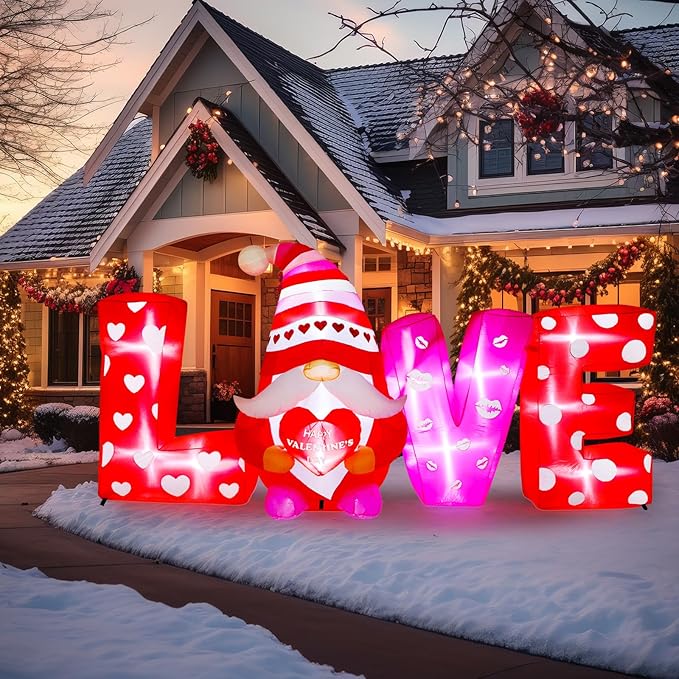 VIHOSE 9 ft Valentines Day Inflatable Outdoor Decorations Love Gnome Letters with LED Lights, Blow Up Valentine Romantic Decor for Wedding Propose Anniversary Outside Indoor Yard Party Supplies