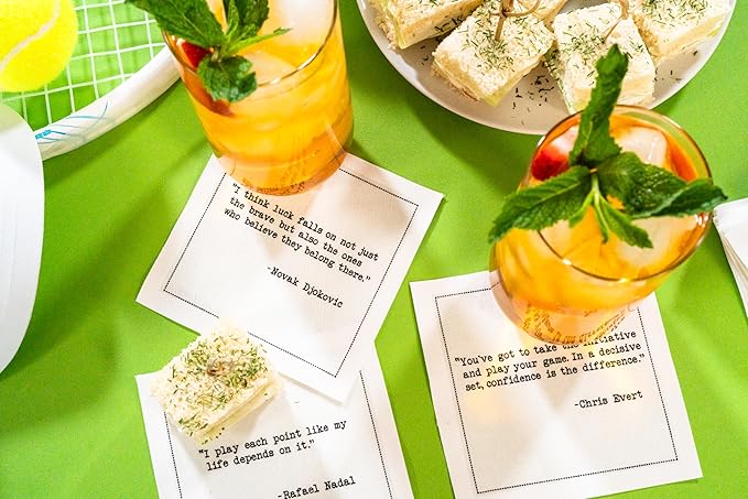 Five Star Funny Tennis Legends Quotes | White Cotton Cocktail Napkins | 50 Luxury Disposable Beverage Napkins with Witty Bar Quotes | Drink Napkins for Parties, Bars, Weddings & Game Nights