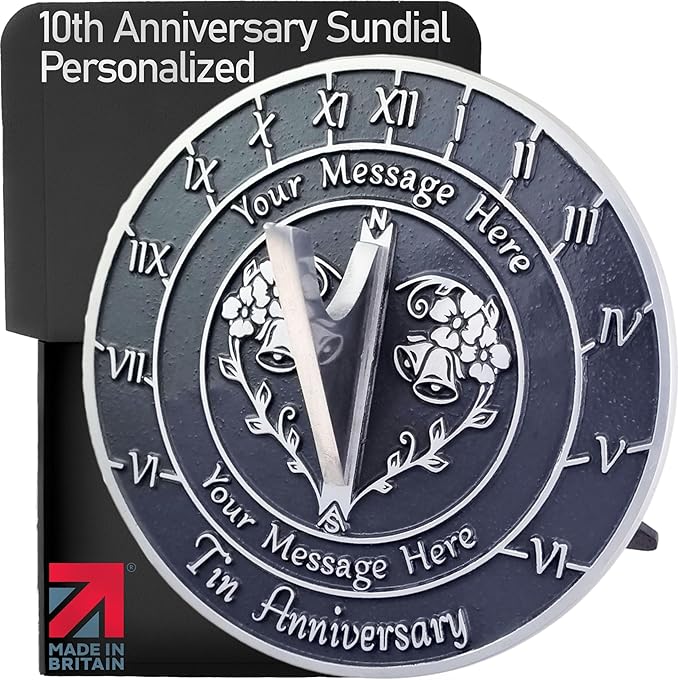 The Metal Foundry Personalized Tin 10th Sundial - Heavy Duty Recycled Metal Home Or Garden Present Idea Made in The UK for Parents, Grandparents, Friends, Couples On 10 Years Marriage