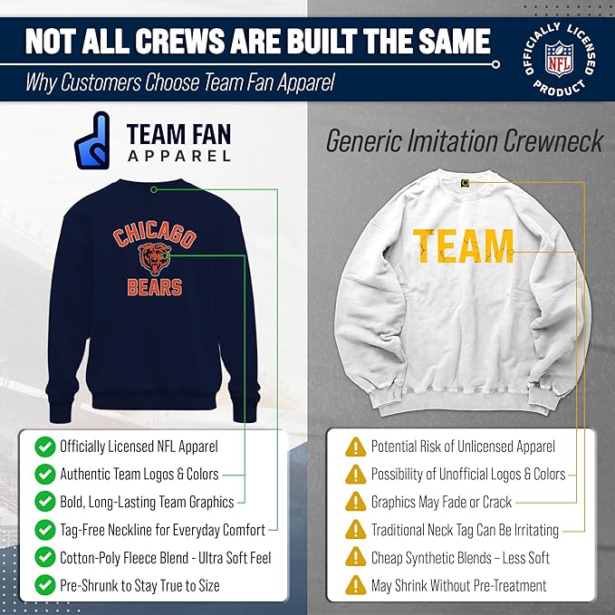 Team Fan Apparel NFL Adult Gameday Football Crewneck Sweatshirt - Cotton Blend - Stay warm, comfortable & stylish on game day