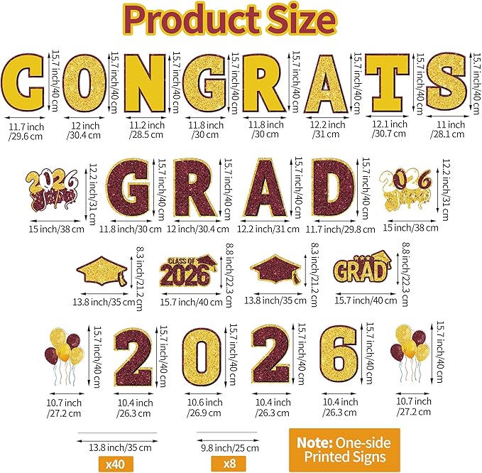 ANVAVO 2026 Congrats Grad Yard Signs Graduation Waterproof Decorations Graduation Yard Sign Decorations Grad Party Outdoor Lawn Decor with Stakes, Maroon and Gold