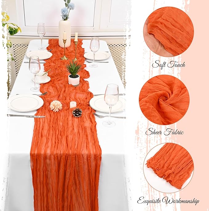 15 Pack Orange Cheesecloth Table Runner 17 x 108 Inch Fall Thanksgiving Boho Rustic Farmhouse Gauze Cheese Cloth Runner for Wedding Party Baby Shower Home Decor Holiday Decorations