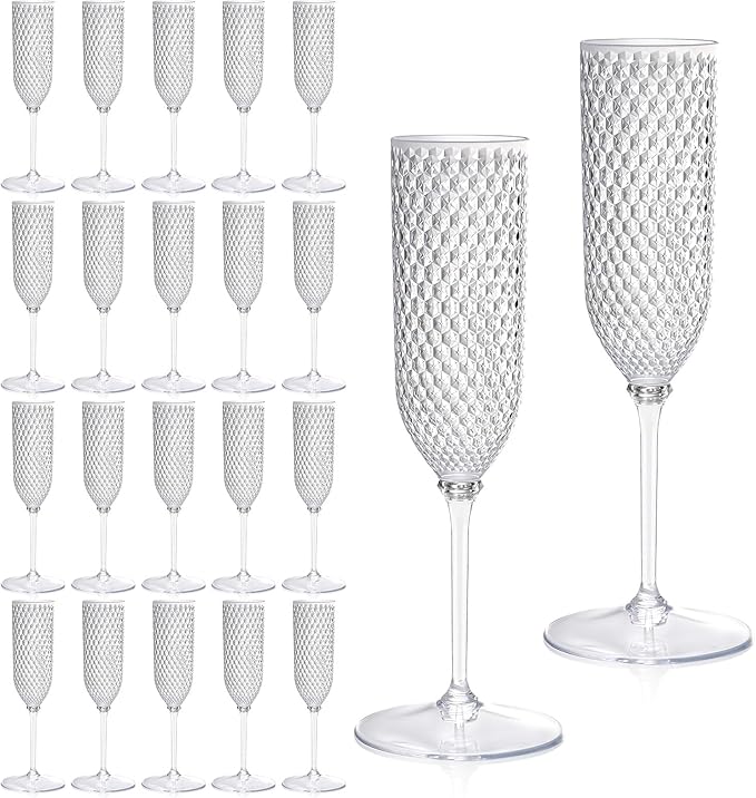 XUWAIDSGN 24 Pack Clear Detachable 2 piece Champagne Flutes 5.5 Oz Unbreakable Plastic Mimosa Disposable Champagne Glasses Drinking Cups Stemmed Reusable Wine Toasting Glasses for Wedding (24, Clear)