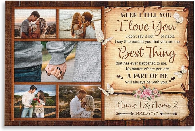 Dem Canvas Personalized Couple Canvas Prints, Custom Love Photo And Name, When I Tell You I Love You, Happy Wedding Gifts For Couple Anniversary Valentines Engagement Gift For Couples