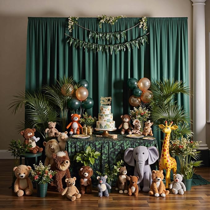 20 ft x 10 ft Wrinkle Free Hunter Green Backdrop Curtain for Parties, Polyester Dark Green Photo Backdrop Drapes 4 Panels 5x10ft for Baby Shower Wedding Birthday Party Photography Curtains