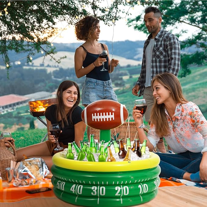 Bencailor 2 Pcs Inflatable Football Cooler for Parties Blow up Drink Rugby Cooler Party Decorations Football Party Supplies Inflatable Ice Bucket for Game Day Picnic Beer