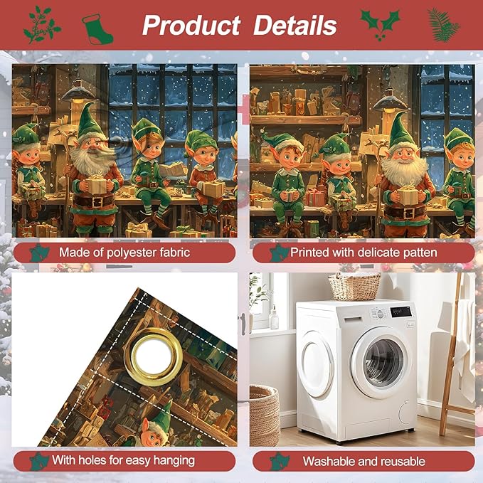 Santa's Workshop Christmas Garage Door Banner 7x16FT, Santa and Elves Holiday Scene, Large Outdoor Xmas Decoration for Garage Doors, Large Garage Cover for Christma