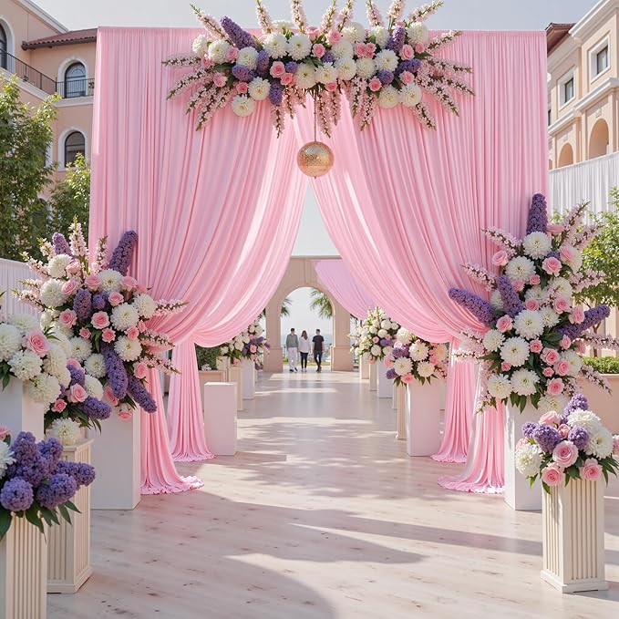 20ft x 10ft Wrinkle Free Pink Backdrop Curtain for Parties, 4 Panels 5×10ft Silky Polyester Light Pink Photo Backdrop Drapes Back Drop Cloth for Girl Party Birthday Gender Reveal Wedding Photography
