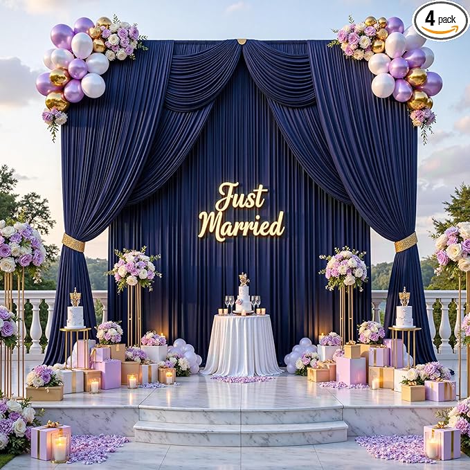20ft x 15ft Navy Blue Wrinkle Free Backdrop Curtains for Parties,Silky Polyester Fabric Wedding Ceiling Drapes, 4 Panels 15ft Photo Back Drop Drapes for Baby Shower Photography Stage Background Cloth