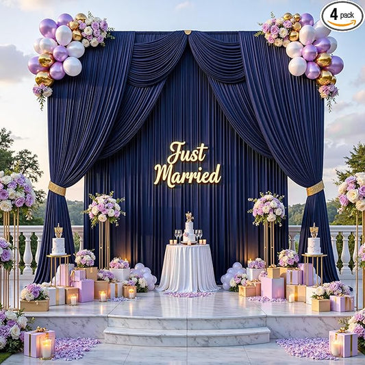 20ft x 15ft Navy Blue Wrinkle Free Backdrop Curtains for Parties,Silky Polyester Fabric Wedding Ceiling Drapes, 4 Panels 15ft Photo Back Drop Drapes for Baby Shower Photography Stage Background Cloth