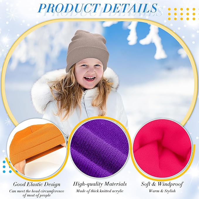 Xtinmee 100 Pcs Kids Winter Beanie and Gloves Bulk Warm Knit Hat Stretchy Full Fingers Gloves Pack Unisex Cold Weather Set
