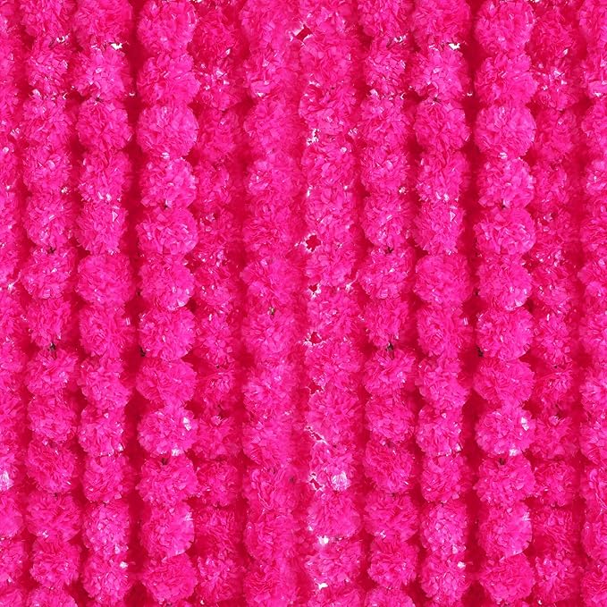 Giegxin 15 Pack Marigold Garland for Decoration 5 ft Long Strands Faux Artificial Marigold Flowers for Dia De Los Muertos Diwali Indian Wedding Party Decorations(Rose Red)