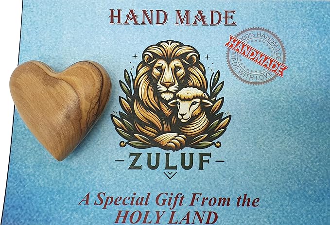 Zuluf Set of 10 Olive Wood Hearts 1.7 x 1.5 Bulk Pack Hand Carved Wooden Hearts Wedding Favors Party Pack Valentine Bowl Filler Rustic Home Decorations Handmade in Bethlehem w/Certificate