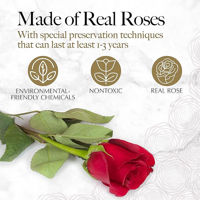 GLAMOUR BOUTIQUE 16 Flower Forever Heart Shape Box, Eternal Preserved Roses Gift for Her, Lasting Flowers, Romantic Floral Keepsake for Birthday, Anniversary or Valentine’s Day, Red (Color-Treated)