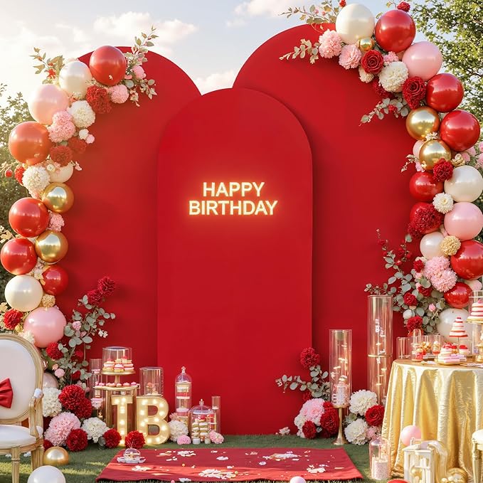 Black and Red Arch Cover 3 Set-8FT, 7.2FT, 6.6FT Arch Backdrop Cover Spandex 2-Color Balloon Arch Stand Covers for Birthday Party Baby Shower Retirement Graduation Photo Background Decorations