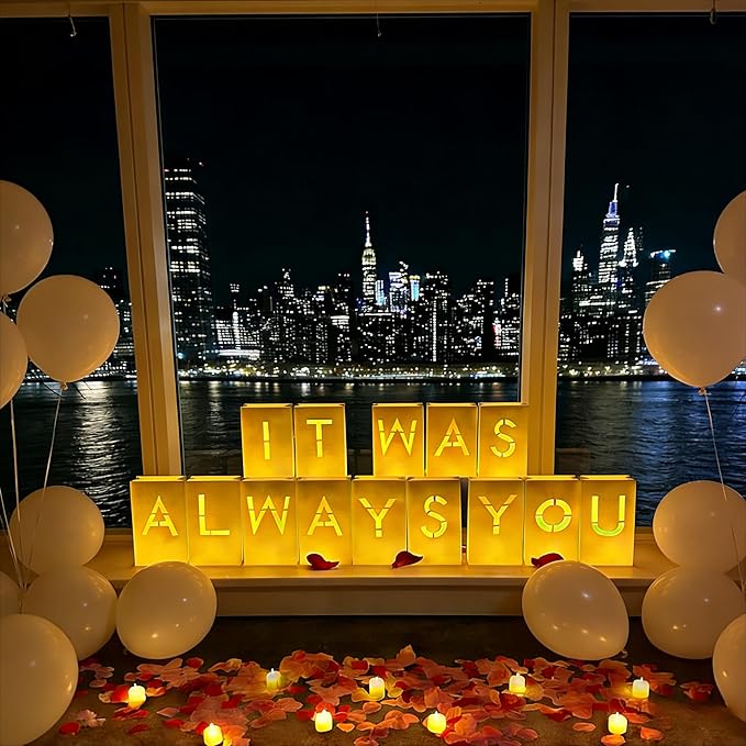 NEXAGEBIUS It Was Always You Sign Luminary Bags Light Up Letter Set with 2000PC Rose Petals and Candles for Anniversary Valentine's Day Decor Romantic Decorations Special Night Decor for Woman Man Girl