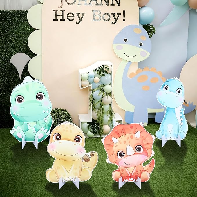 4 Pcs Large Dinosaur Party Decorations 23.6 Inch Cute Cartoon Dinosaur Cutouts Dino Baby Shower Birthday Decor Backdrop Photo Booth Props Party Supplies for Birthday Parties Decor