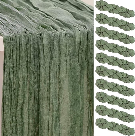 10 Pack Sage Green Cheesecloth Table Runner 35x120 Inch 10Ft Rustic Gauze Cheese Cloth Table Runner Sheer Cheesecloth Table Runners for Wedding Party Bridal Shower Decoration
