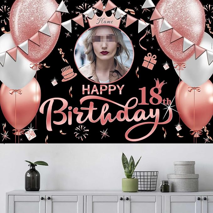 Custom Rose Gold Happy Birthday Banner Backdrop Large Happy Birthday Backgroud Party Indoor Outdoor Car Decoration Supplies for Girl Women (6x9ft)