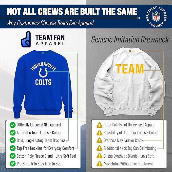 Team Fan Apparel NFL Adult Gameday Football Crewneck Sweatshirt - Cotton Blend - Stay warm, comfortable & stylish on game day