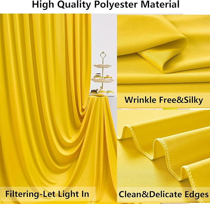 20×10 ft Yellow Wrinkle Free Backdrop Curtain for Party, 4 Panels 5×10ft Soft Silky Polyester Photo Backdrop Drapes Curtains for Wedding Birthday Themed Parties Baby Shower Photography Backgrounds