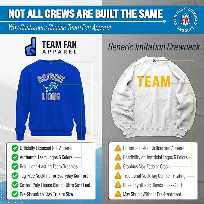 Team Fan Apparel NFL Adult Gameday Football Crewneck Sweatshirt - Cotton Blend - Stay warm, comfortable & stylish on game day