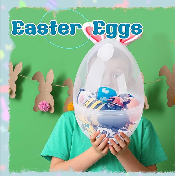 4 Pcs 14 Inch Jumbo Clear Easter Eggs Fillable Transparent Easter Egg Plastic Fillable Eggs for Easter Basket Stuffers Party Favor