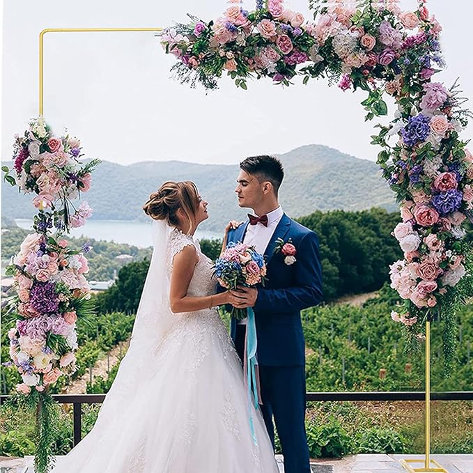6.6FTx6.6FT Square Backdrop Stand, Gold Wedding Arch Backdrop Stand, Metal Heavy Duty Balloon Arch Stand Frame for Wedding Party Birthday Baby Shower Decoration Anniversaries (gold, 6.6FT*6.6FT)