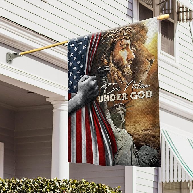FLAGWIX Christian Patriot American Flags - Decorations For Home, Outside, House Flag 30x40 Decoration, Jesus Lion Double Sided Heavy Duty Canvas Indoor Outdoor Flags