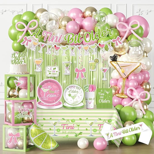 317Pcs A Tini Bit Older Birthday Tableware Set Serves 25 Guests, A Tiny Bit Older Birthday Decorations Include Banner, Plates, Balloons, Cups, Cake Topper for Girls Martini Bachelorette Party Supplies