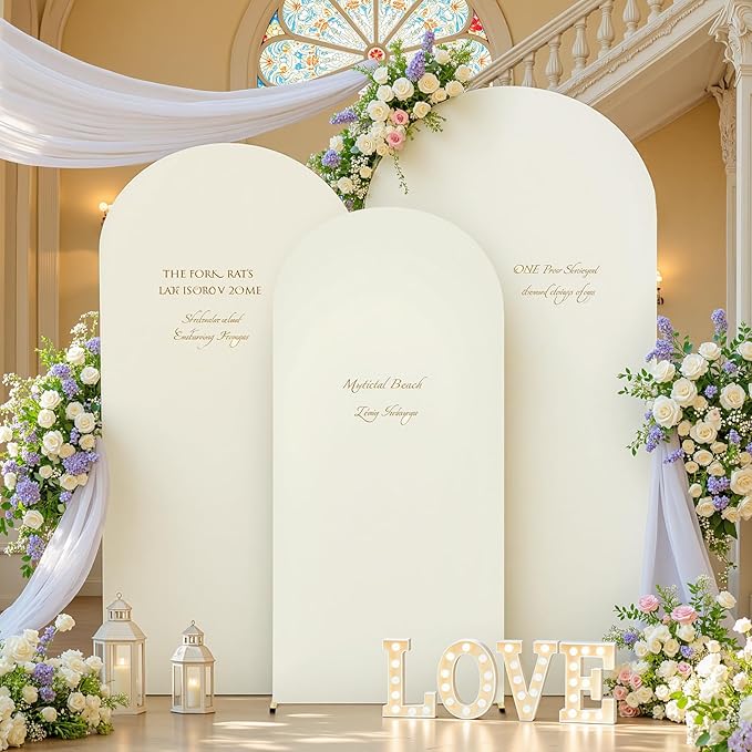 Ivory Arch Backdrop Cover Set of 3 - Spandex Arch Covers 7.2FT 6.6FT 6FT Stretchy Fabric Backdrop for Wedding Ceremony, Bridal Baby Shower, Birthday Party, Photo Booth Background Decor