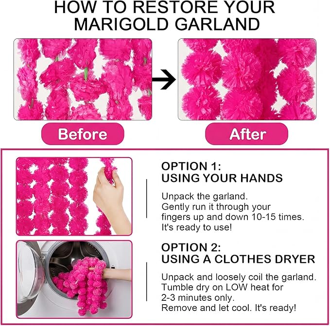 Giegxin 15 Pack Marigold Garland for Decoration 5 ft Long Strands Faux Artificial Marigold Flowers for Dia De Los Muertos Diwali Indian Wedding Party Decorations(Rose Red)