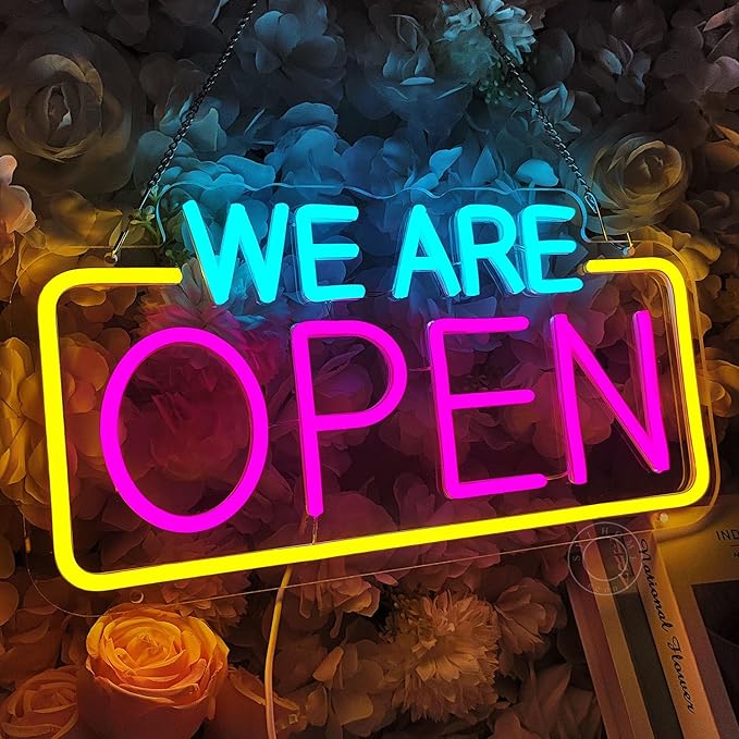 SYLHOME We Are Open Led Neon Light Sign Business Coffee Shop Store Bar Restaurant Pub Salon Hotel Welcome Door Window Wall Decor Sign USB 15.75"X8.4"