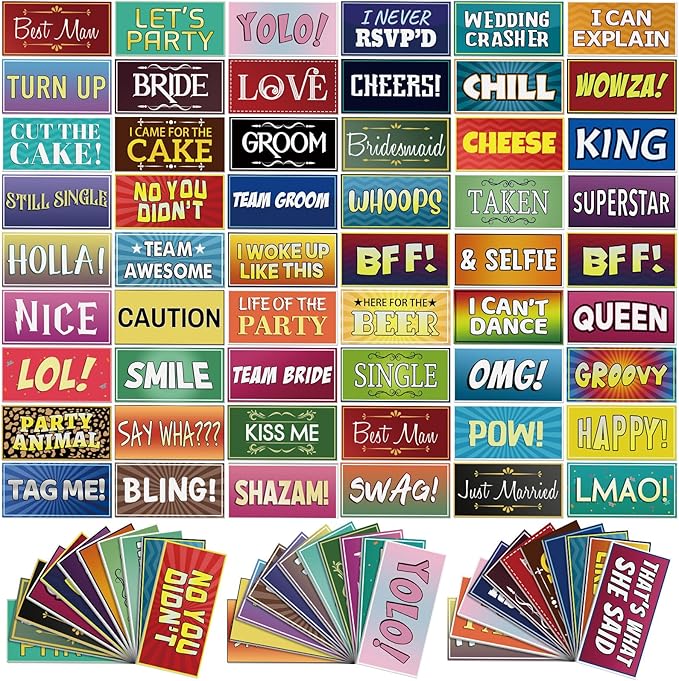 64 Designs Photo Booth Props Double Sided 11x5.5 Inch Holiday Photo Booth Props for Office Friend Christmas All Scene Birthday Party Supplies DIY Waterproof PVC Selfie Signs for Gathering