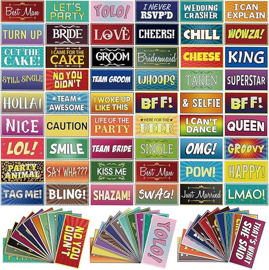 64 Designs Photo Booth Props Double Sided 11x5.5 Inch Holiday Photo Booth Props for Office Friend Christmas All Scene Birthday Party Supplies DIY Waterproof PVC Selfie Signs for Gathering