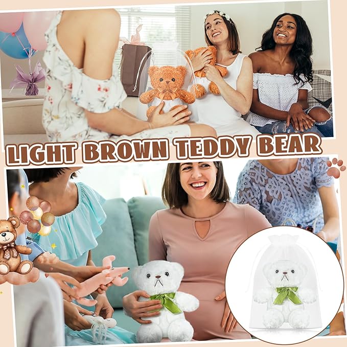 8 Sets Bear Blindfolded Diaper Changing Baby Shower Games Baby Dolls Diapers for Bridal Shower Gender Reveal Games Prizes Gifts for Adults Boys Girls (Brown,White)