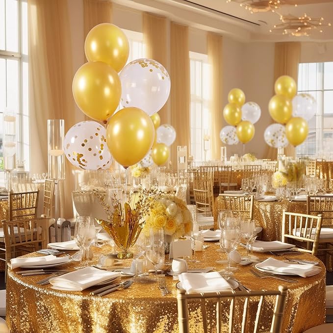 6 Set Gold Table Centerpiece Balloons Stand Kit with Gold and Confetti Balloons for Birthday Party Graduation Baby Shower Wedding Bridal Shower Prom Table Decorations
