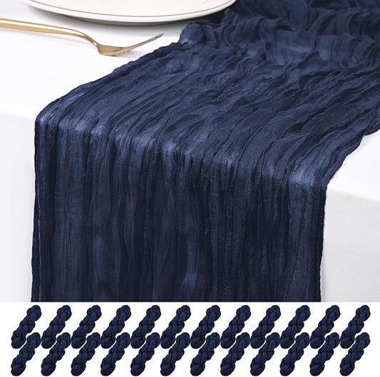 24 Pack Navy Blue Cheesecloth Table Runner 120 inch Fall Thanksgiving Boho Rustic Gauze Farmhouse 10FT Cheese Cloth Runner for Baby Shower Wedding Party Holiday Home Decor