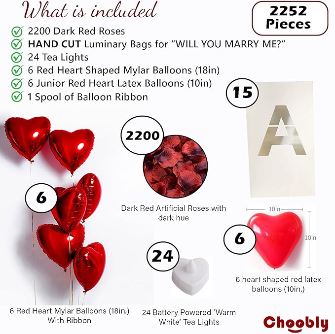 Will You Marry Me? Luminary Bags with LED Tea Light Candles, Balloons, and Rose Petals – Romantic Decorations for Proposals, Anniversaries, and Special Moments