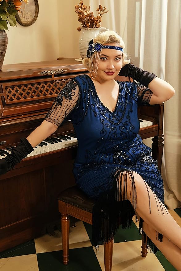 BABEYOND Great Gatsby Dresses for Women Plus Size Cocktail Dress 1920s Flapper Costume for Women