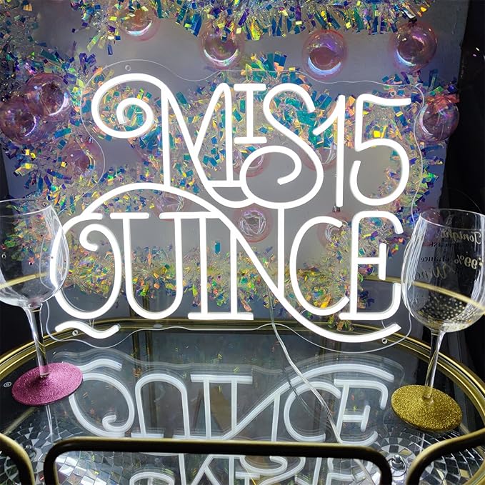 Mis Quince Aos Neon Sign for Wall Decor, Luces Led 15 Aos, Children's Room, Bar, Party, Christmas, Wedding Decoration, 39cm, White-8