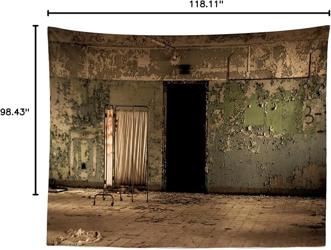 BELECO 10x8ft Fabric Creepy Old Hospital Backdrop Abandoned Hospital Insane Asylum Haunted Halloween Backdrop Shabby Interior Horror Themed Party Decorations Kids Adult Portrait Shooting Photo Props