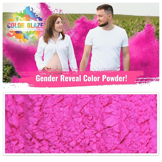 Color Blaze Baby Gender Reveal Color Powder Packets - 75 g Each - 25 Packs of Pink Colored Powder for Girl - For Car & Motorcycle Burnout, Exhaust, Color Toss, Photoshoot, Party & Festival - Pink